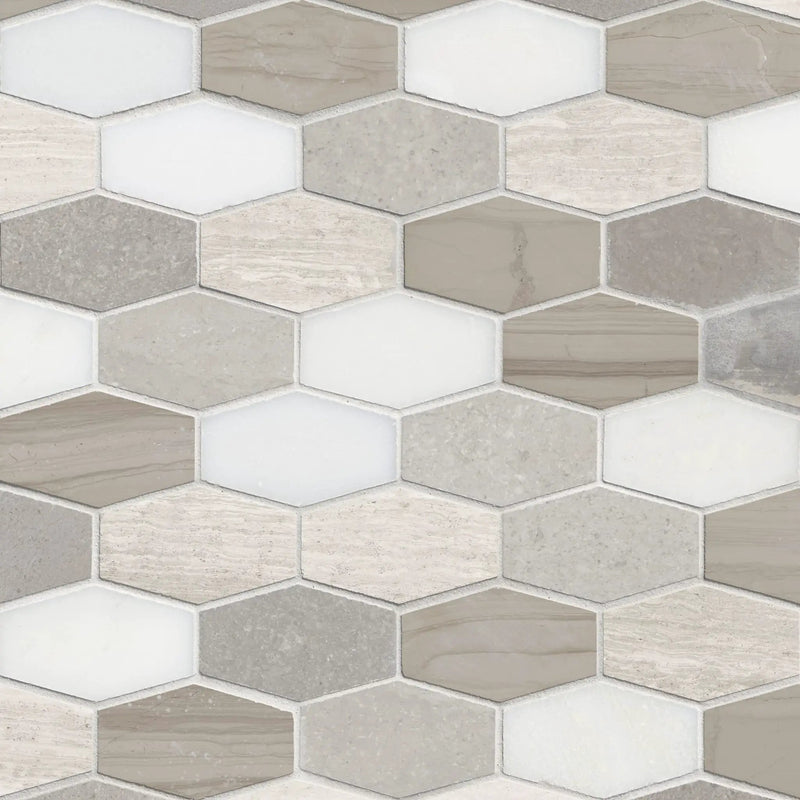 Bellagio Blend Elongated Hexagon Mosaic Tile Honed Pattern Marble by MSI Surfaces