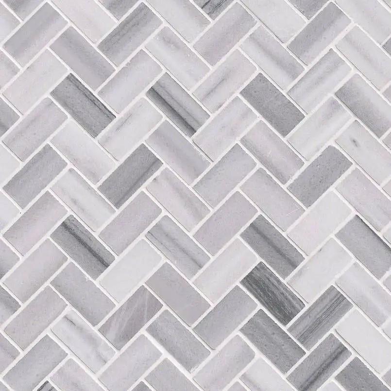 Bergamo Herringbone Polished Pattern Marble Mosaics by MSI Surfaces
