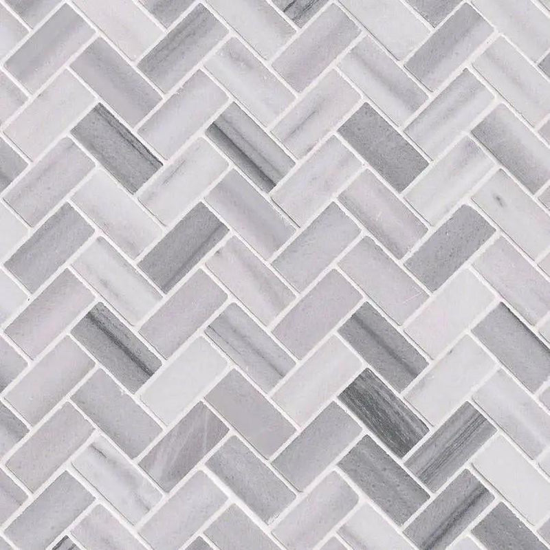 Bergamo Herringbone Polished Pattern Marble Mosaics by MSI Surfaces