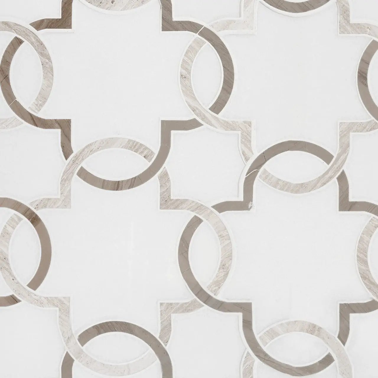 Bianco Quatrefoil Polished 10mm Pattern Marble Mosaics by MSI Surfaces