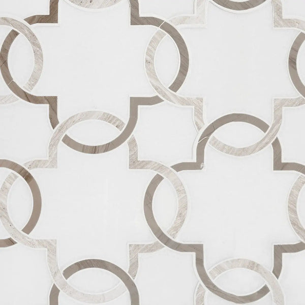 Bianco Quatrefoil Polished 10mm Pattern Marble Mosaics