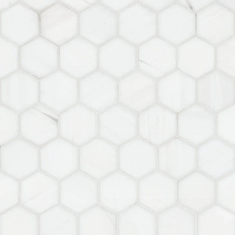 Bianco Dolomite Polished Hexagon Marble Mosaics close up
