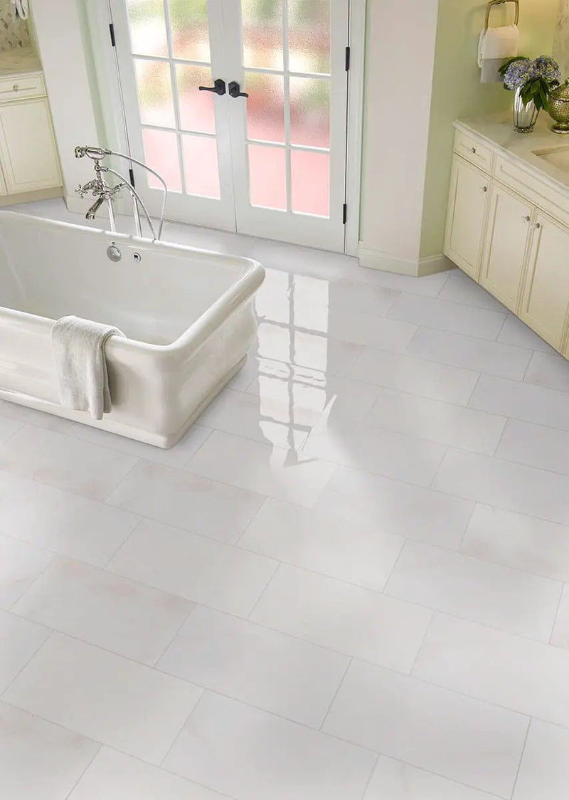Bianco Dolomite Polished Pinwheel Pattern Marble Mosaics in a finished room