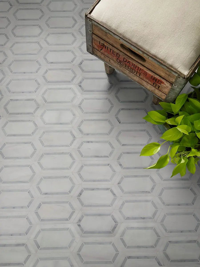 Pavilion Picket Polished Pattern Marble Mosaics in a finished room