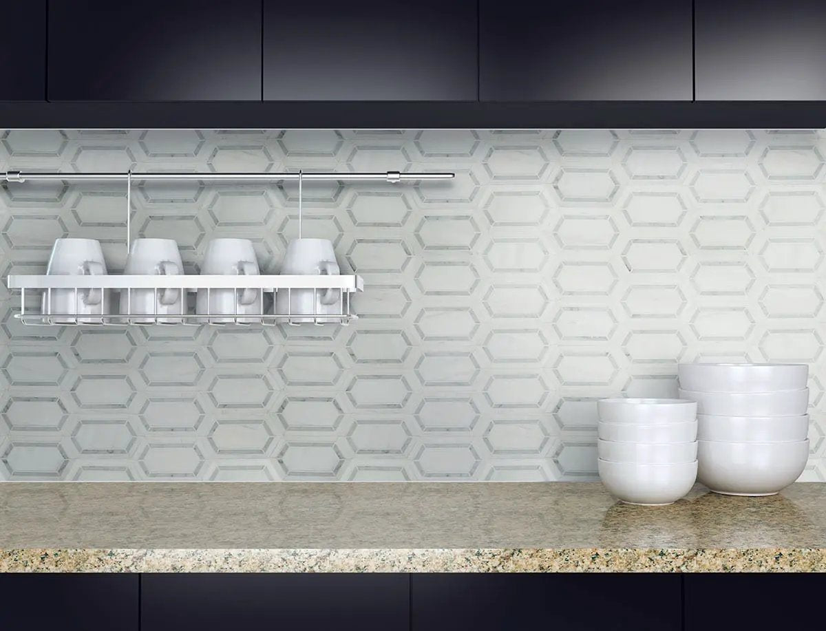 Pavilion Picket Polished Pattern Marble Mosaics in a finished room
