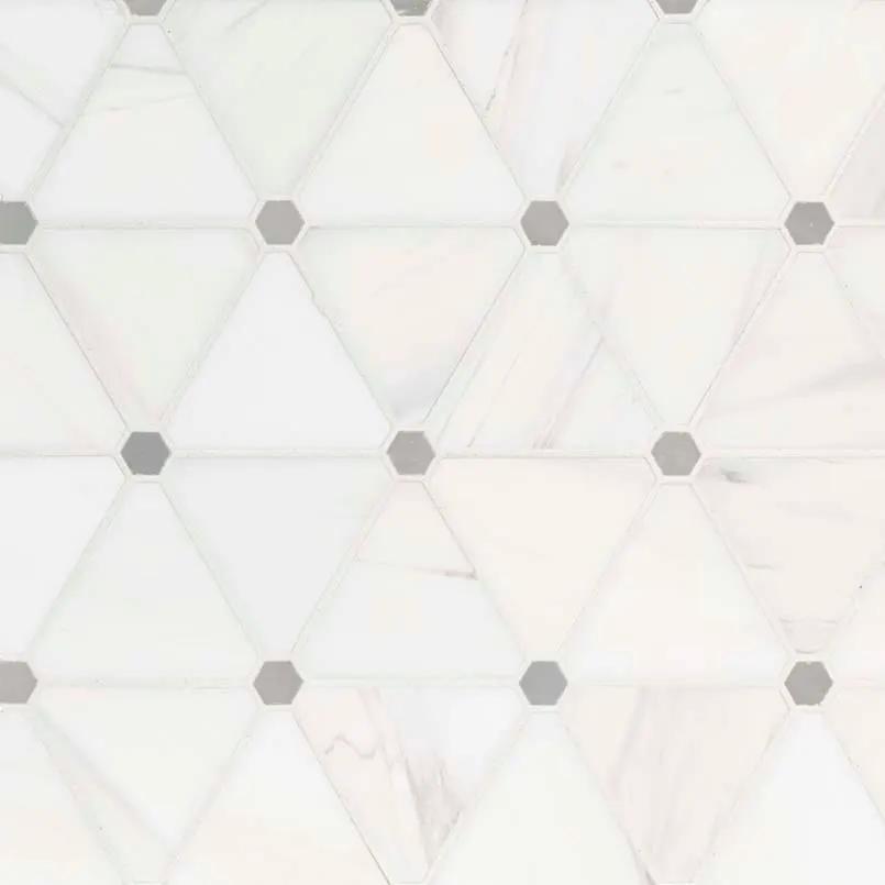 Bianco Dolomite Polished Pinwheel Pattern Marble Mosaics close up
