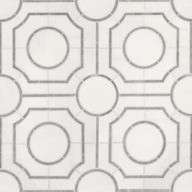 Bianco Dolomite Regency Polished Pattern Marble Mosaics close up
