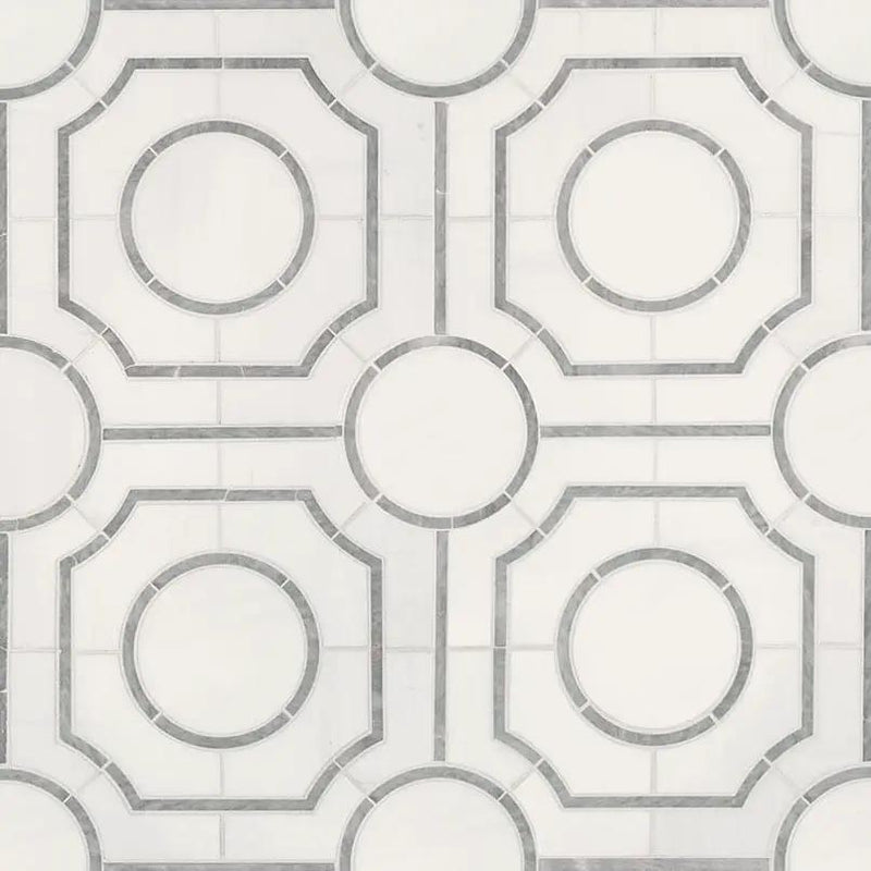 Bianco Dolomite Regency Polished Pattern Marble Mosaics close up