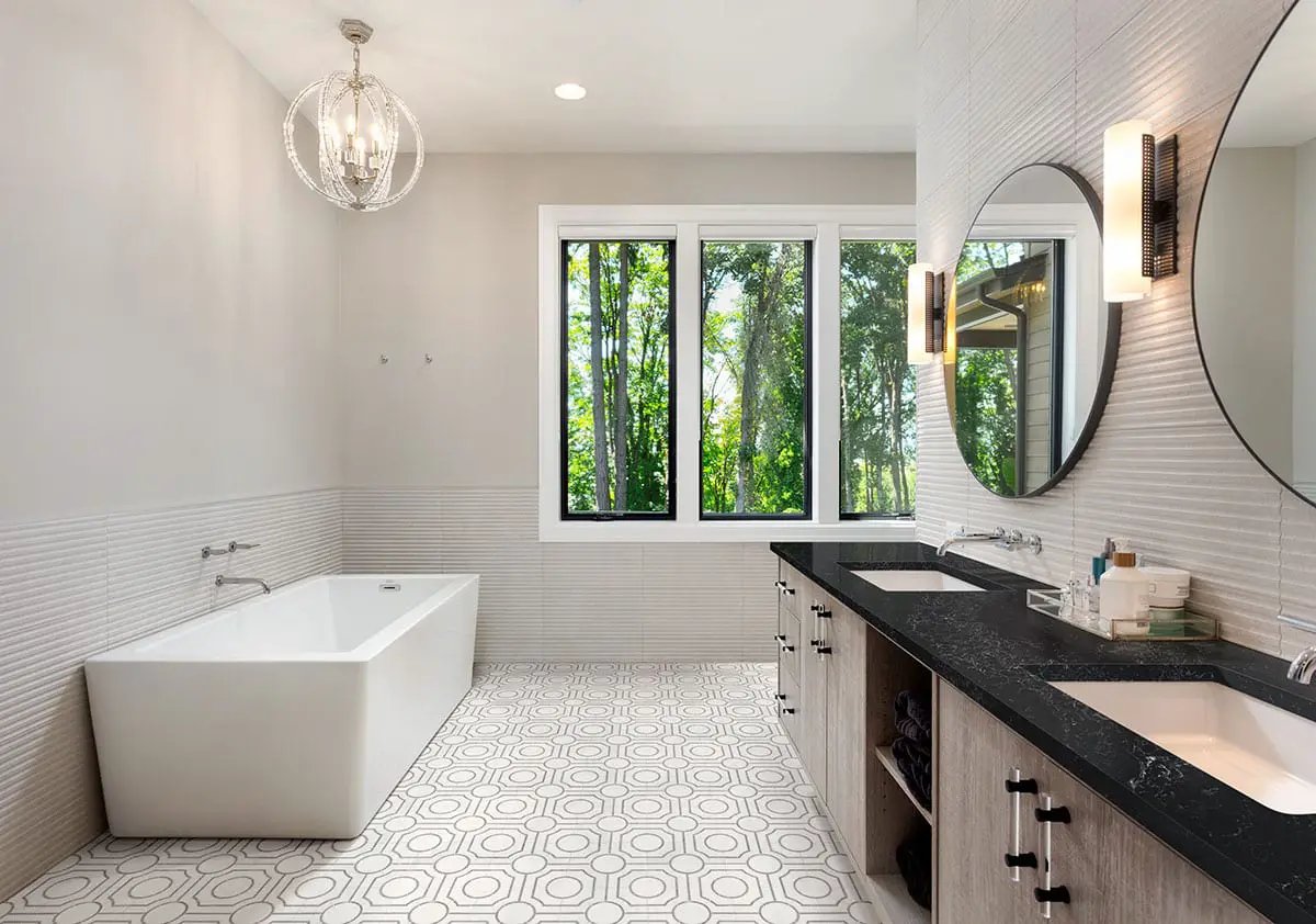 Bianco Dolomite Regency Polished Pattern Marble Mosaics in a finished room