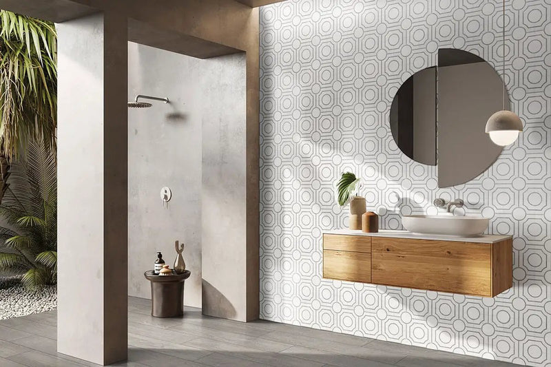 Bianco Dolomite Regency Polished Pattern Marble Mosaics in a finished room
