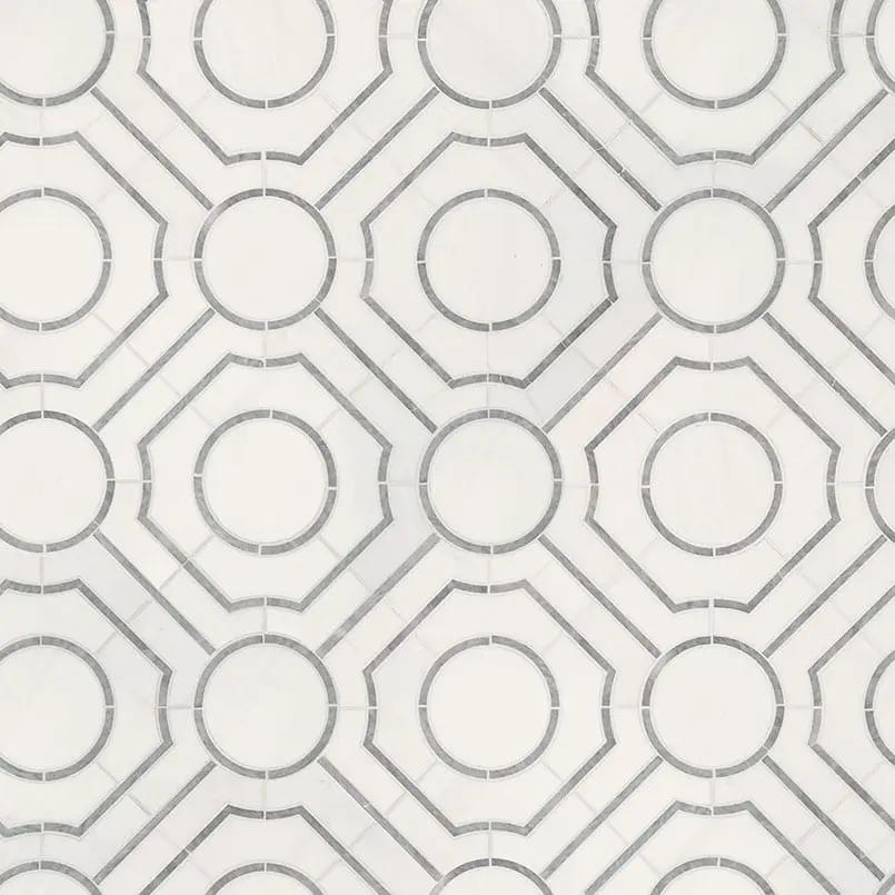 Bianco Dolomite Regency Polished Pattern Marble Mosaics angled view