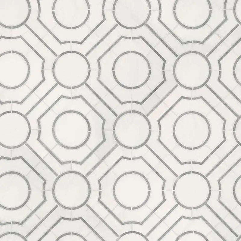 Bianco Dolomite Regency Polished Pattern Marble Mosaics angled view