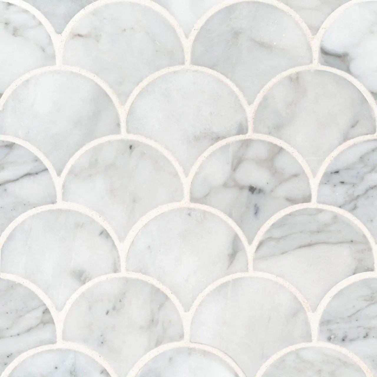 Calacatta Blanco Scallop Polished Pattern Marble Mosaics close up