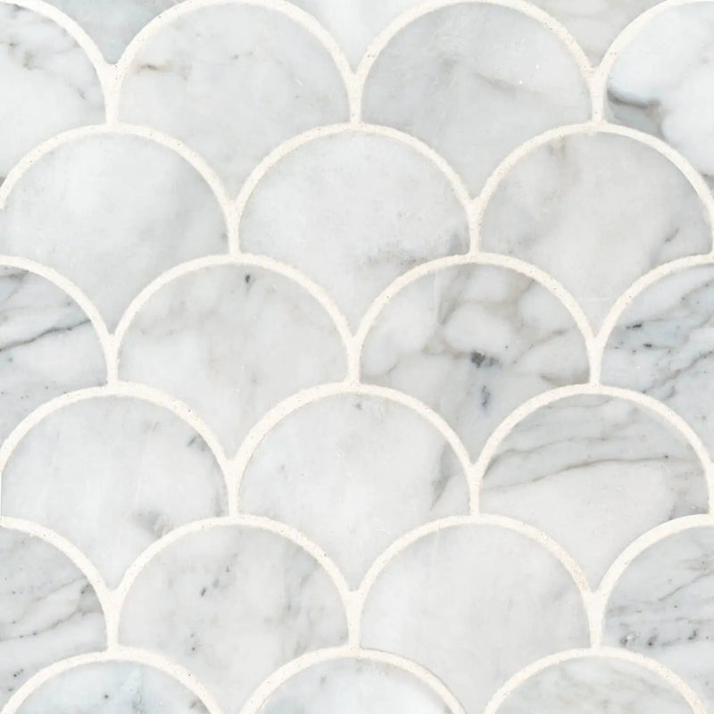 Calacatta Blanco Scallop Polished Pattern Marble Mosaics close up