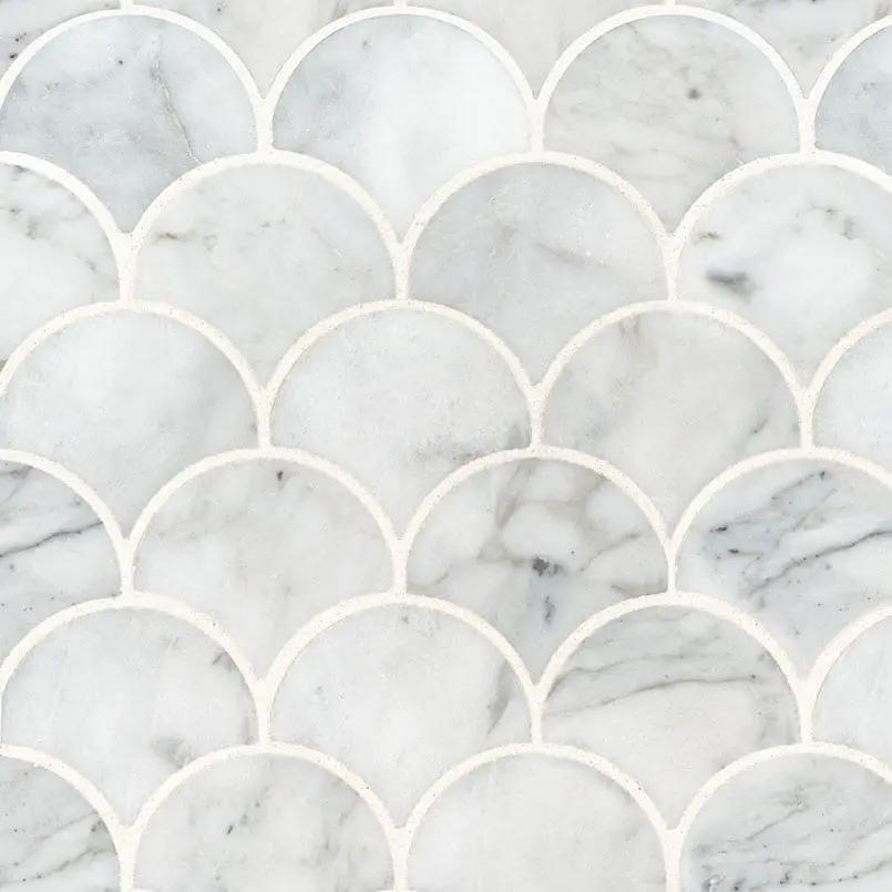 Calacatta Blanco Scallop Polished Pattern Marble Mosaics close up