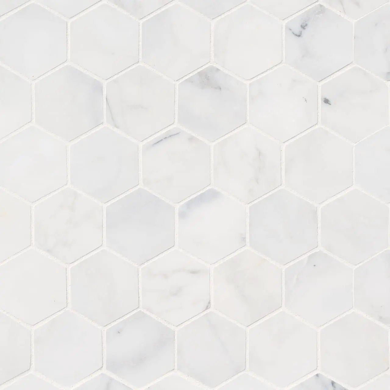 Calacatta Cressa 2” Hexagon Mosaic Tile Honed Marble close up