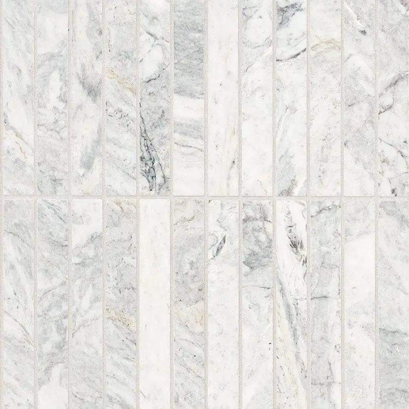 Capri Blue 1x6 Stack Pattern Honed Marble Mosaics close up