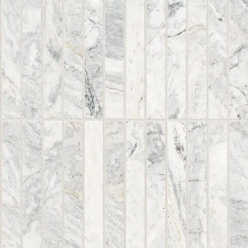 Capri Blue 1x6 Stack Pattern Honed Marble Mosaics close up