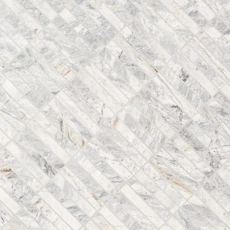 Capri Blue 1x6 Stack Pattern Honed Marble Mosaics angled view