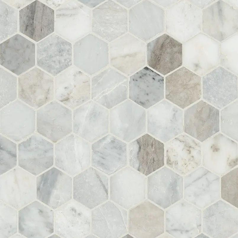 Capri Blue 2" Hexagon Mosaic Tile Honed Marble close up