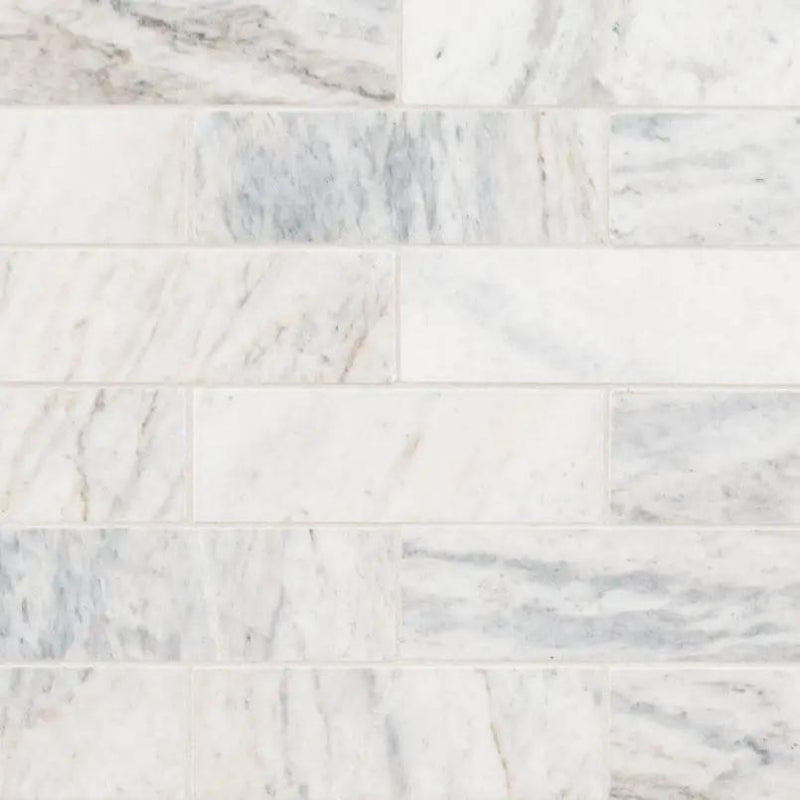 Capri Blue Honed Subway Tile 2x6 Marble Mosaics close up