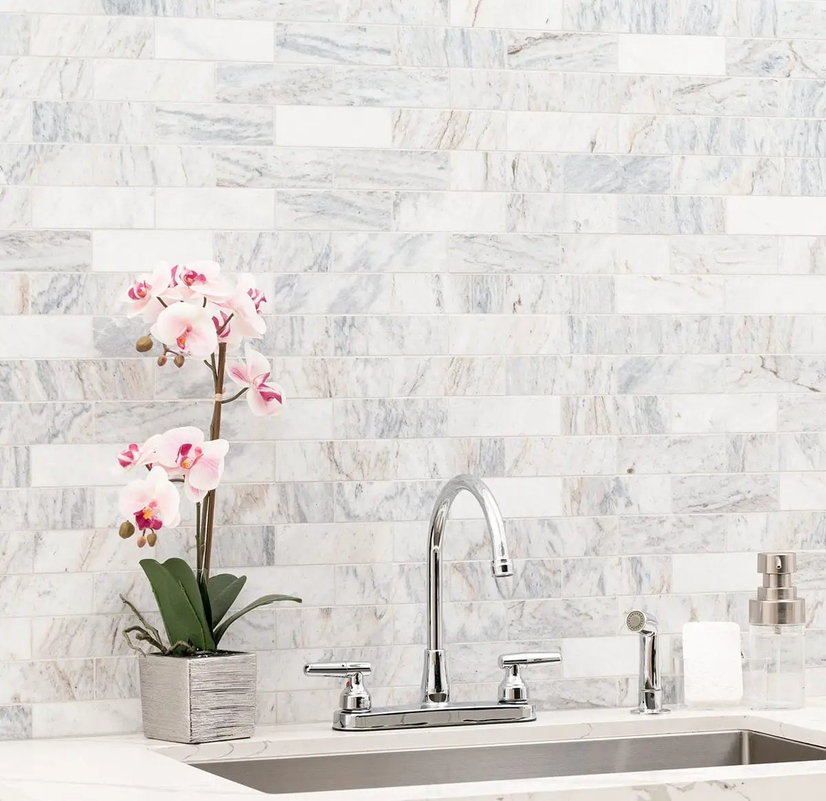 Capri Blue Honed Subway Tile 2x6 Marble Mosaics in a finished room