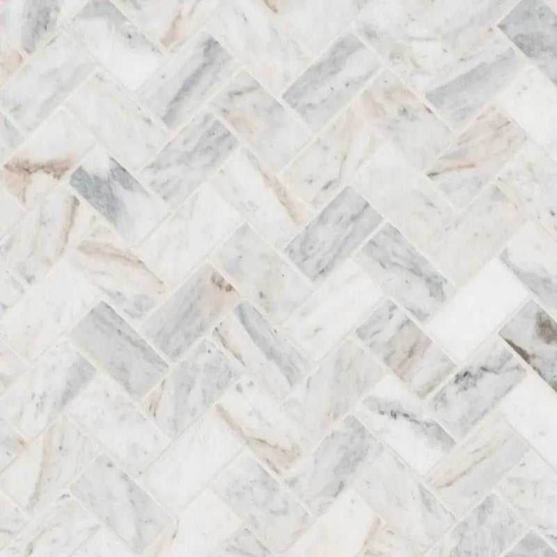 Capri Blue 1x2 Herringbone Honed Marble Mosaics close up