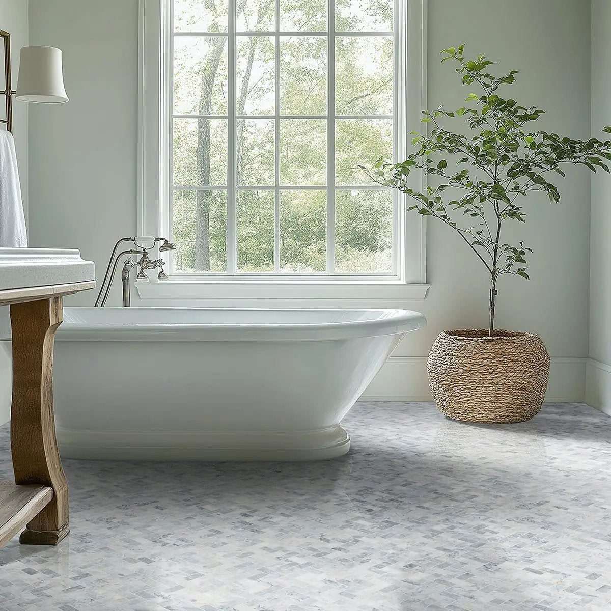 Capri Blue 1x2 Herringbone Honed Marble Mosaics in a finished room
