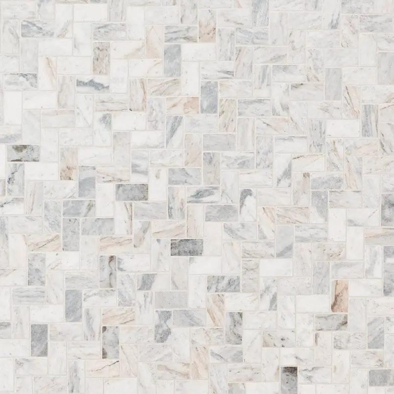 Capri Blue 1x2 Herringbone Honed Marble Mosaics angled view