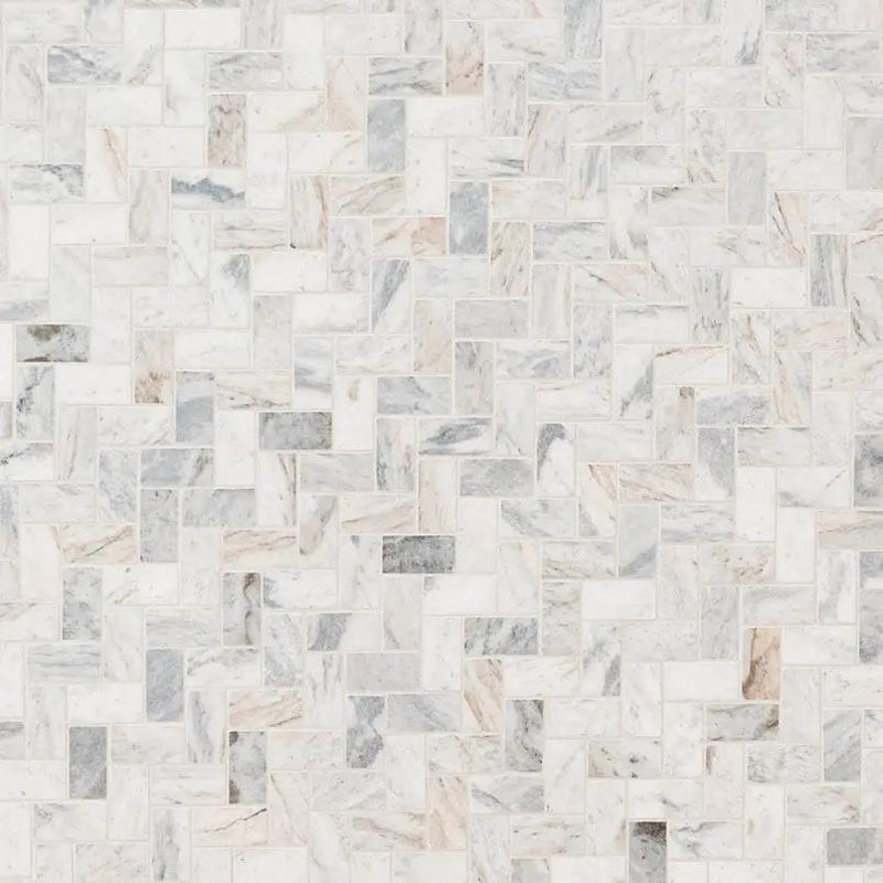 Capri Blue 1x2 Herringbone Honed Marble Mosaics angled view