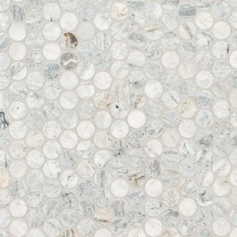 Capri Blue Round Honed Matte Marble Mosaics close up