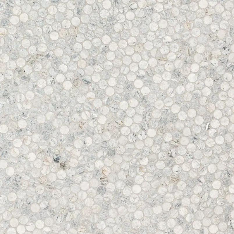 Capri Blue Round Honed Matte Marble Mosaics angled view
