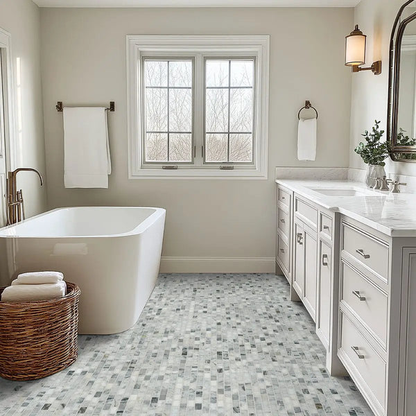 Carrara Classique Brick 1x2 Honed Pattern Marble Mosaics, photo 2 of 5