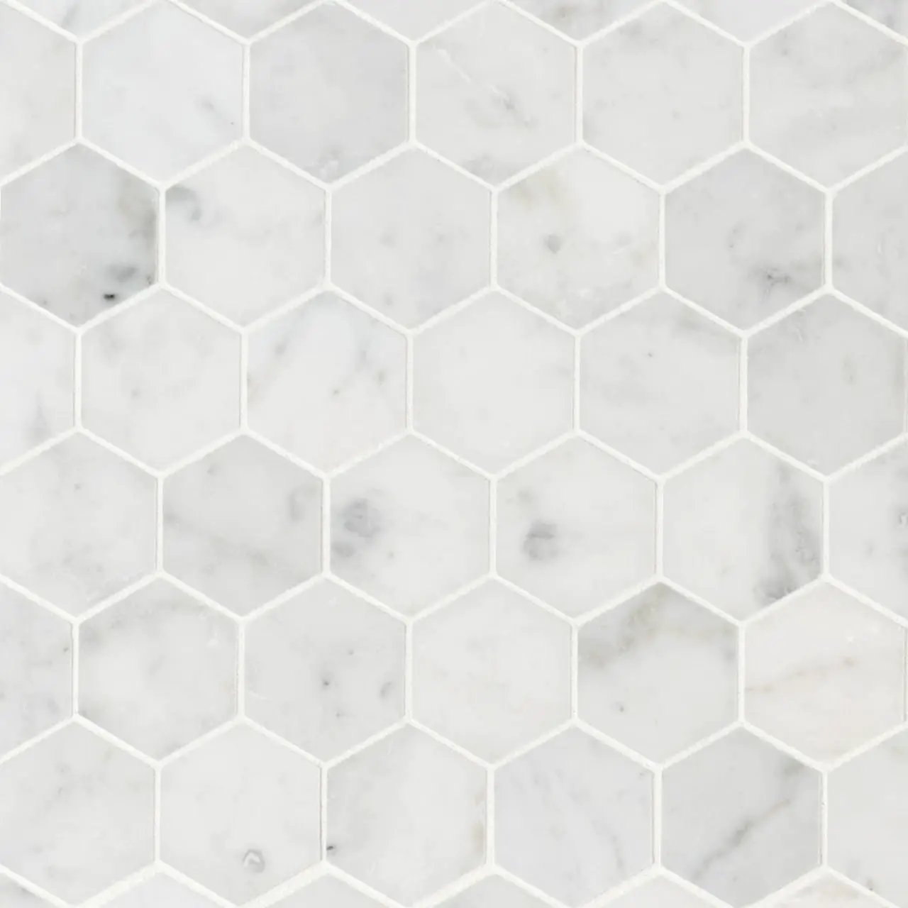 Carrara White Honed 2" Hexagon Mosaic Tile Marble close up
