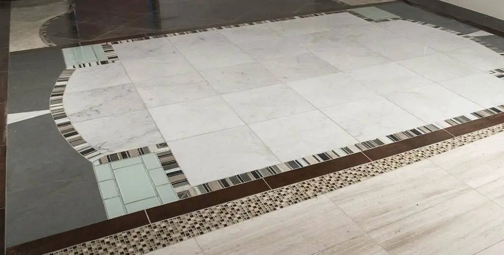 Carrara White Polished Basketweave Pattern Marble Mosaics in a finished room