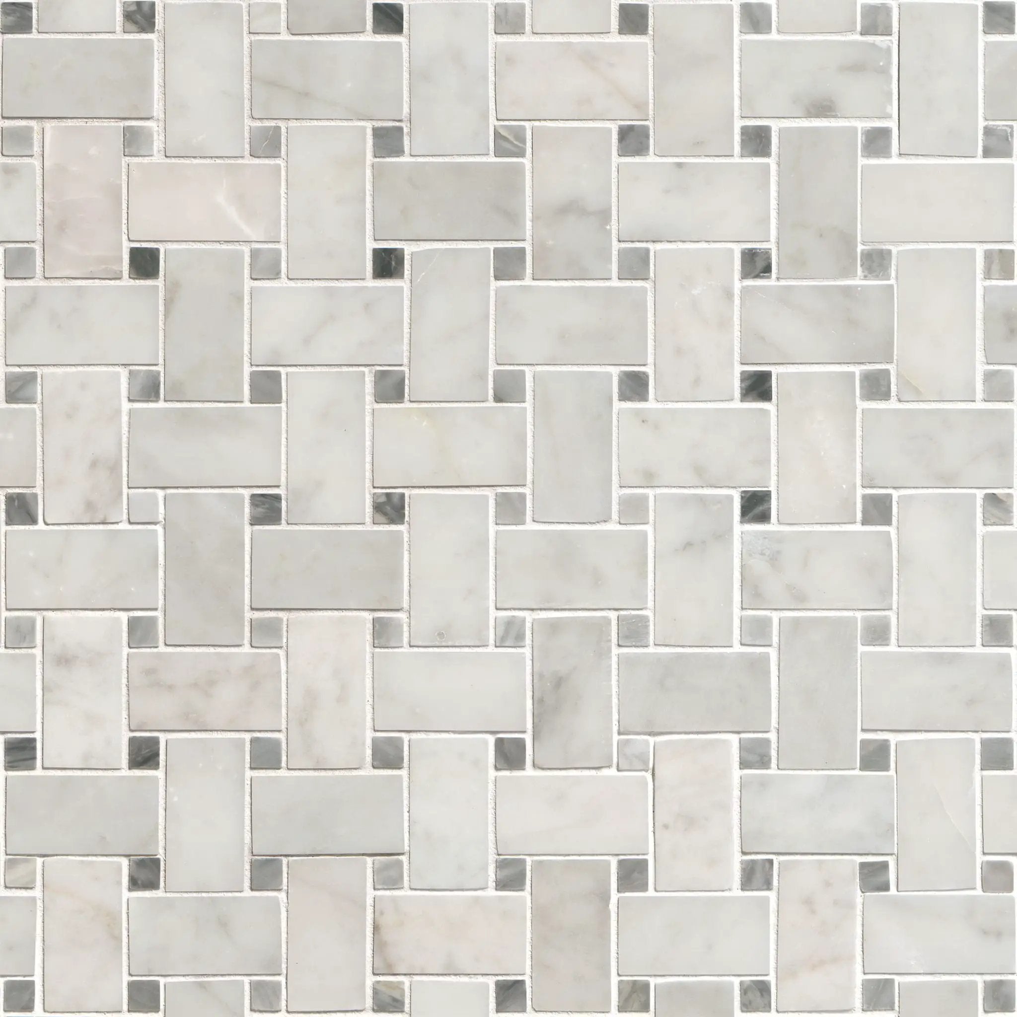 Carrara White Basketweave Pattern Honed Marble Mosaics close up