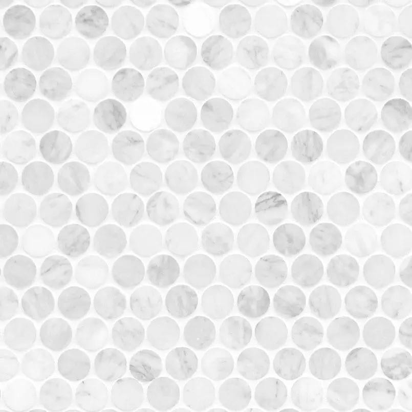 Carrara White Round Pattern Honed Marble Mosaics close up