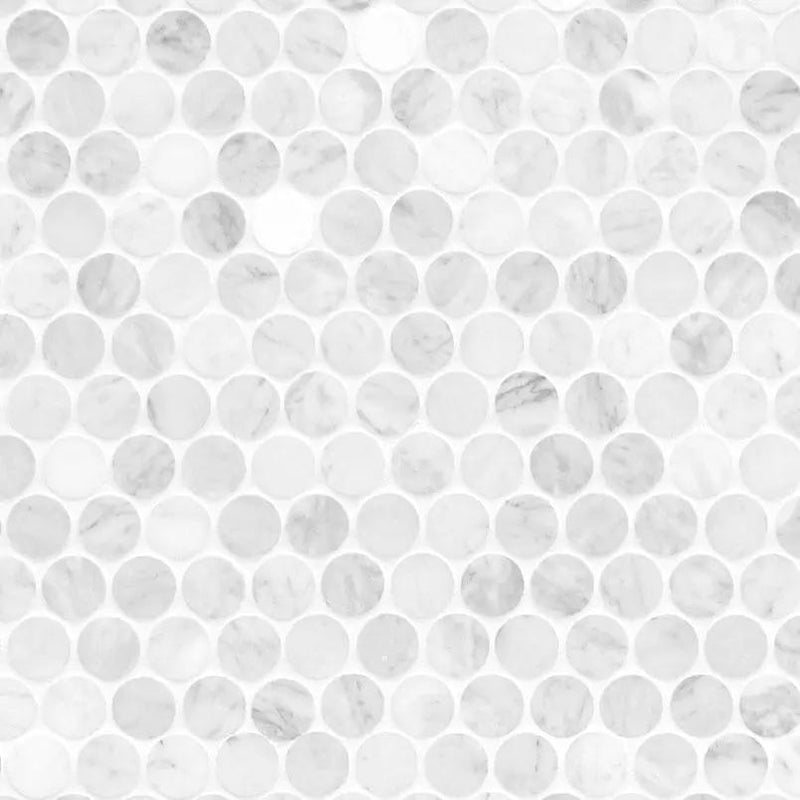 Carrara White Round Pattern Honed Marble Mosaics close up
