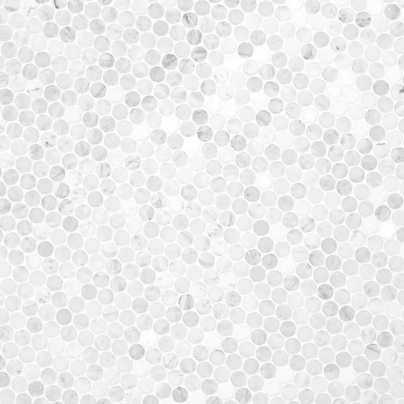 Carrara White Round Pattern Honed Marble Mosaics angled view