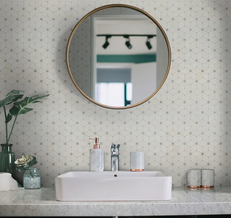 Cecily Grigio Polished Pattern Marble Mosaics in a finished room