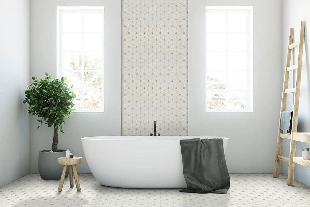 Cecily Grigio Polished Pattern Marble Mosaics in a finished room
