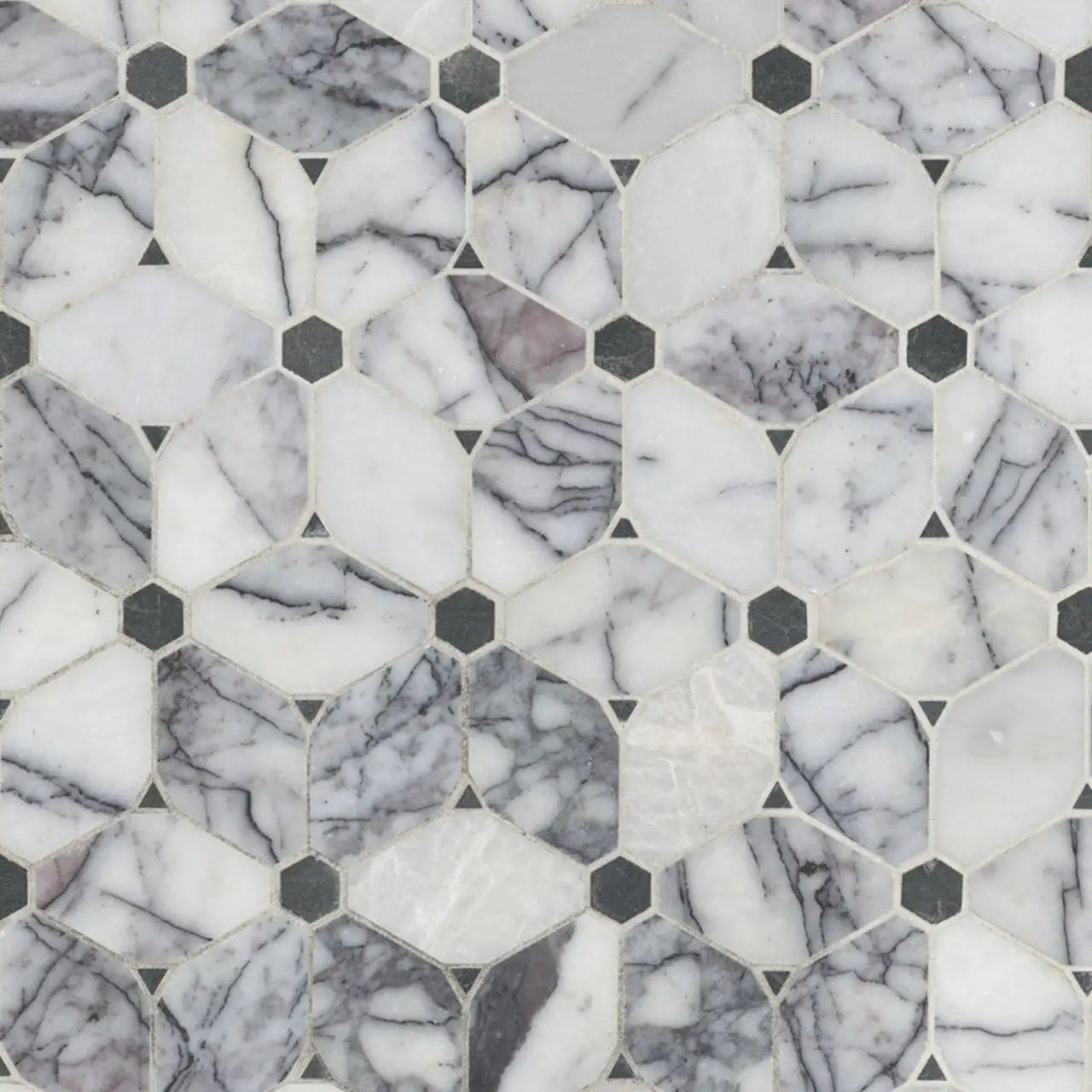 Cecily Lilac Polished Pattern Marble Mosaics close up