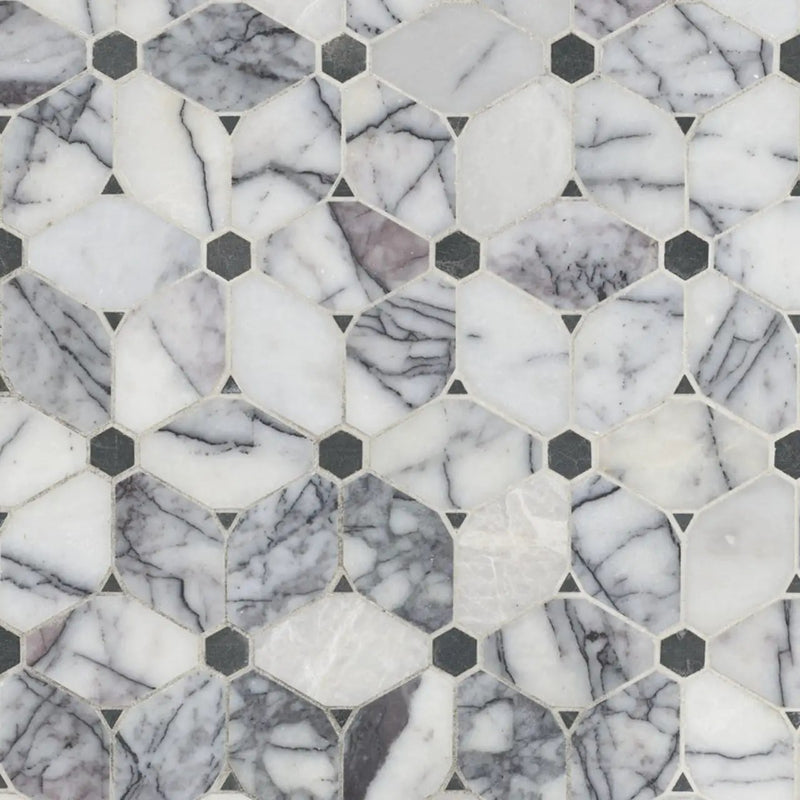Cecily Lilac Polished Pattern Marble Mosaics close up