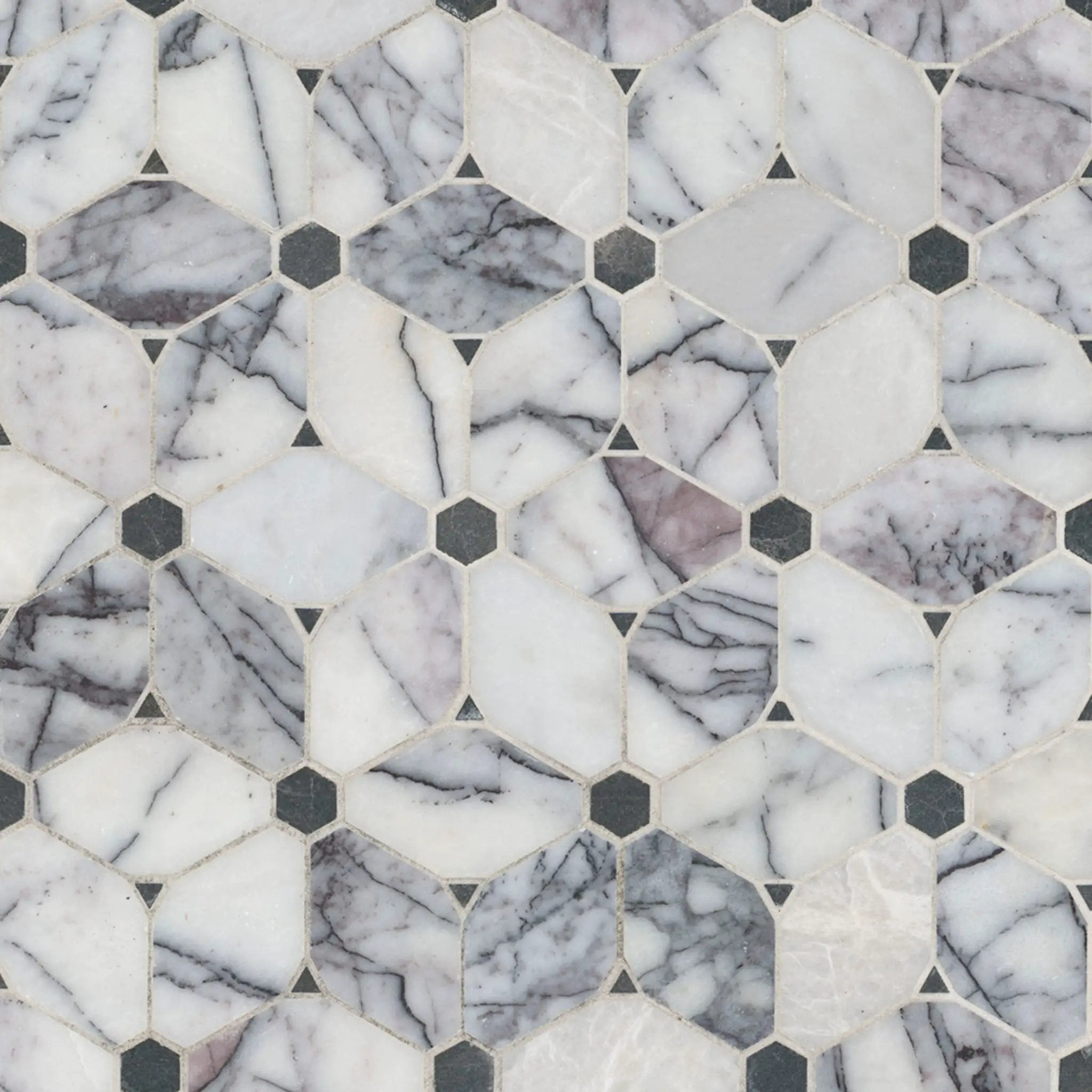 Cecily Lilac Polished Pattern Marble Mosaics close up