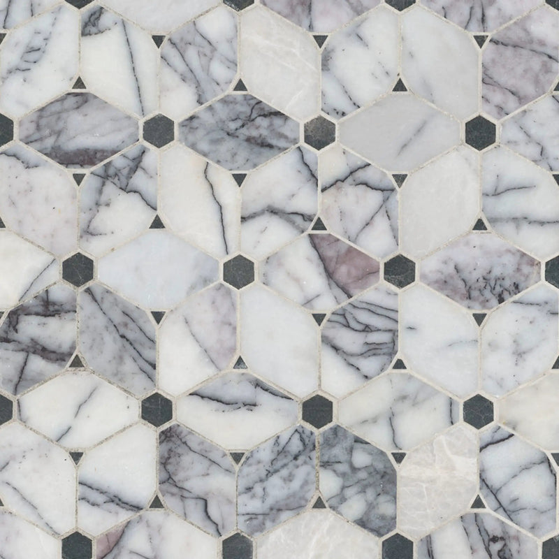 Cecily Lilac Polished Pattern Marble Mosaics close up