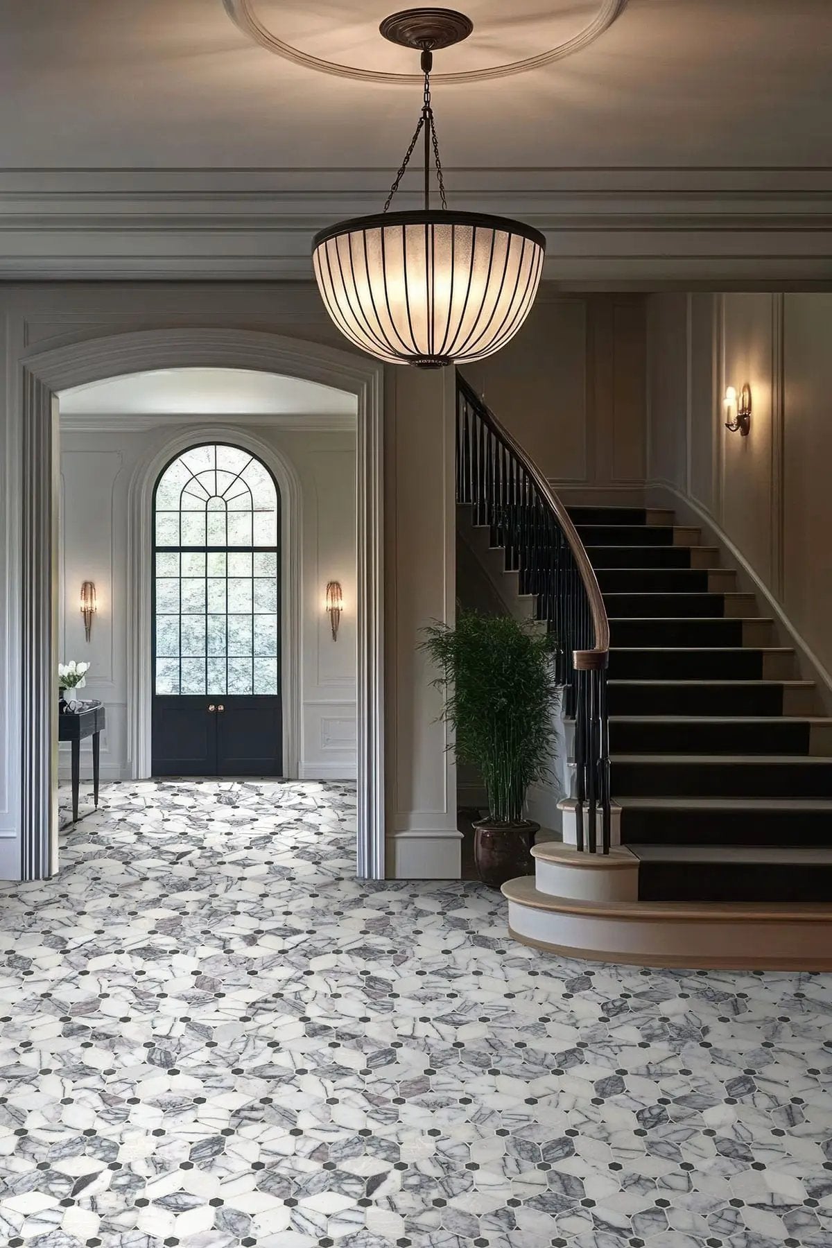Cecily Lilac Polished Pattern Marble Mosaics in a finished room