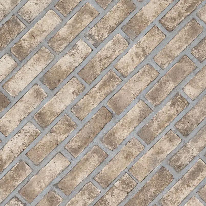 Doverton Gray Clay Brick 2.25x7.5 Natural Corner Mosaics 2.25x10.75 angled view
