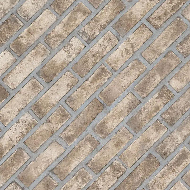 Doverton Gray Clay Brick 2.25x7.5 Natural Corner Mosaics 2.25x10.75 angled view