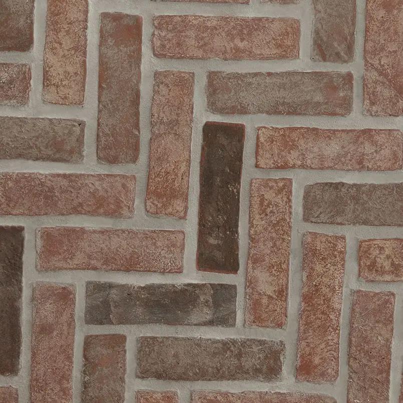 Noble Red Clay Brick Tile 2.25x7.5 Tumbled Corner Mosaics 2.25x10.75 angled view