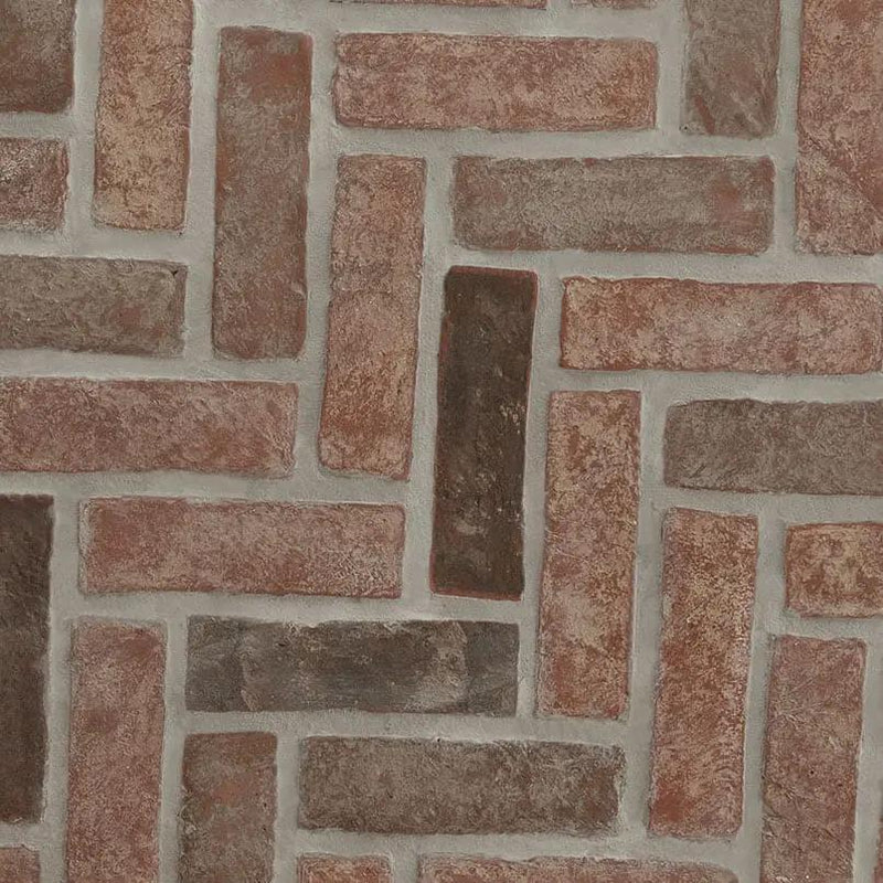Noble Red Clay Brick Tile 2.25x7.5 Tumbled Mosaics N angled view